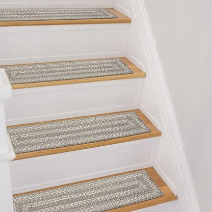 Homespice Grey Cloud Jute Braided Stair Treads, Rect 8x28 Set of 13