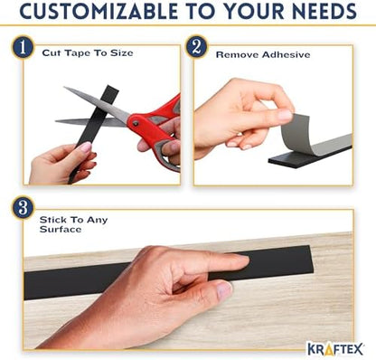 Kraftex Magnetic Tape [5pk, 1ft x 160mil] Magnet Strips with Adhesive Backing. Heavy Duty and Strong Magnet Tape for Crafts, Mounting Tools and DIY. Magnetic Strips with Super Sticky Back
