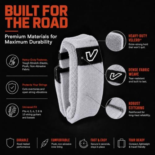 Gruv Gear Fret Wrap & Guitar Mute, Fretwrap for Acoustic, Electric & Bass | String Dampener Recording, Tapping & Practice Accessory (1 Pack, Large Off-White, Fits 6 String Bass, 8 String Guitar)