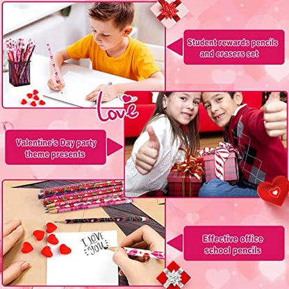 Zuazaor 500 Pieces Valentine Pencils with Erasers In Bulk Kids Student Heart Woden Pencils for Office School Supplies (Valentine's Day)