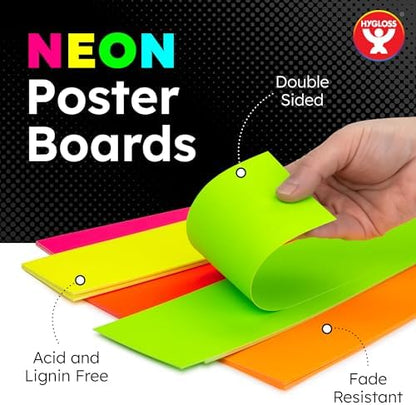 Hygloss Small Poster Board 4x11 - 50 Assorted Neon Color Bulk Pack - 10 Pt. Thickness Colored Poster Board Paper for Projects, Flash Cards, Signs - Posterboard Multipack 4" x 11"
