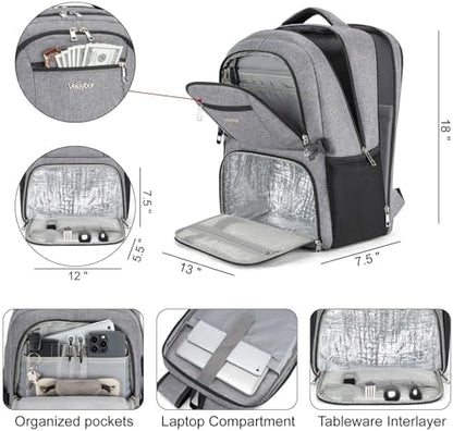Insulated Lunch Backpack Fit 17" Laptop with Cooler Compartment