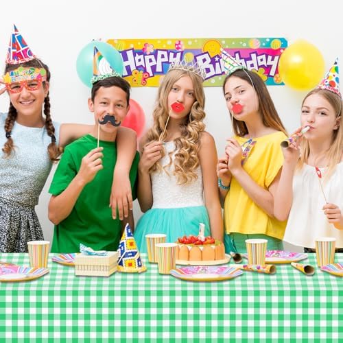 CXPSINC 54 Inch X 300 Feet Plastic Table Cover Roll Disposable Tablecloth with Slide Cutter for All Type/Shape Tables | Party, Banquet, Birthdays, Weddings(Green Checkered, 300 Feet)