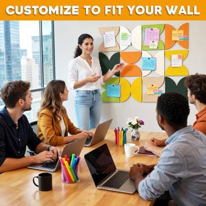 24PCS 11.8" Large Semi-Circle Felt Cork Board Tiles, Geometric Bulletin Boards with 50 Pushpins, 35 Adhesive Tabs for Office School Home Wall Decor Stickers Memos Photos Display (Semicircle)