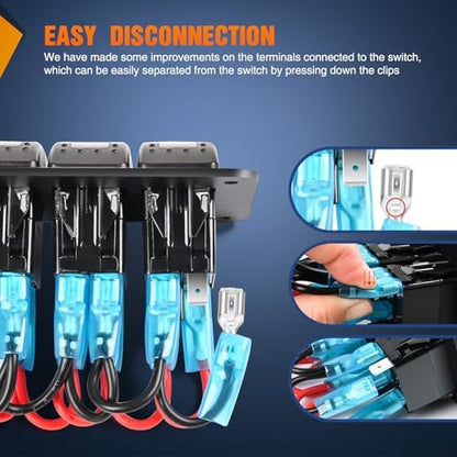 Nilight 4 Gang Rocker Switch Panel w/Purple LED Light 5Pin On Off Pre-Wired