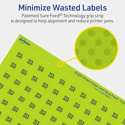 Avery Printable Round Labels, Sure Feed Technology, 1/2" Diameter, Bright Green Labels, Print-to-the-Edge, Laser/Inkjet, 6,160 Total, Great for Price Stickers and Mailing Seals
