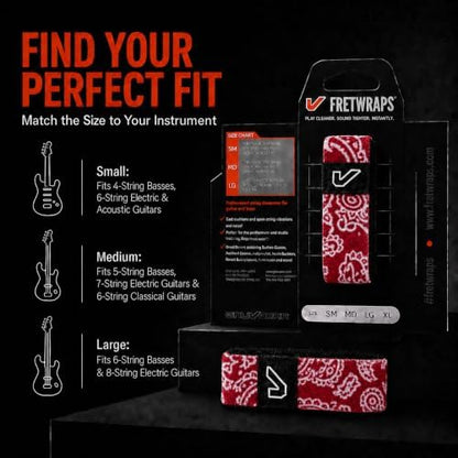 Gruv Gear Fret Wrap & Guitar Mute, Fretwrap for Acoustic, Electric & Bass | String Dampener Recording, Tapping & Practice Accessory (1 Pack, Medium Bandana Red, Fits 5 String Bass, 7 String Guitar)