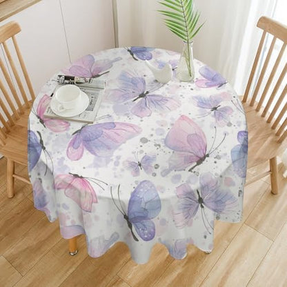 Purple Butterfly Tablecloth, Watercolor Pink Butterfly Abstract Cartoon Print Table Cloth for Farmhouse Kitchen Dinning Room Picnic Parties Home Decor, 50x50in