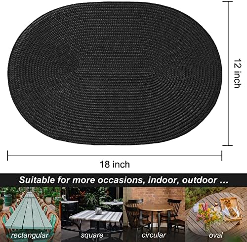 AHHFSMEI Placemats Set of 8 for Dining Table Washable Woven Non-Slip 18x12 inches Placemat Heat-Resistant Durable Table Mats for Dining Table Easy to Clean (Black, 8)