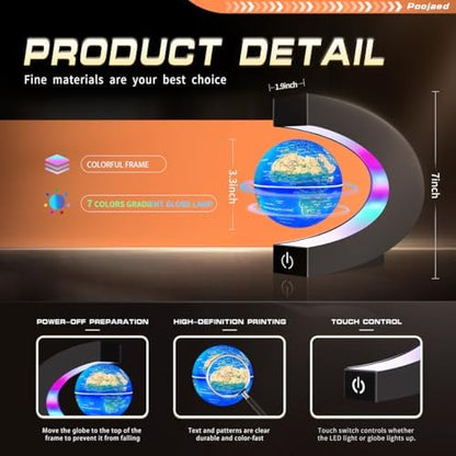 Magnetic Levitating Floating Globe with 7 Colored Lamp, World Globe for Men Father Boy Girl, Birthday Gifts Office Home Desk Toy Decor Display Frame, Cool Tech Gadgets Gifts