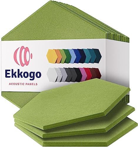 Acoustic Panels - 12-Pack Soundproof Wall Panels, 14"X12.1"X0.4", High Density Sound Dampening - Gin Green Hexagon