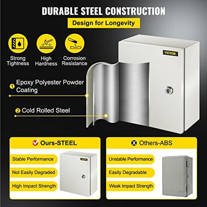 VEVOR NEMA Steel Enclosure, 12" x 10" x 6" NEMA 4X Steel Electrical Box, IP66 Waterproof & Dustproof, Outdoor/Indoor Electrical Junction Box, with Mounting Plate