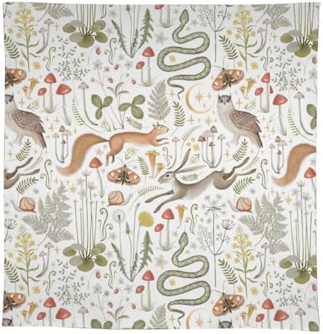 Country Forest Tablecloth, Wild Animal Hare Squirrel Owl Snake Snail Flowers Mushroom Table Cover for Tea Party Weddings Indoor Outdoor Dining 60x90in