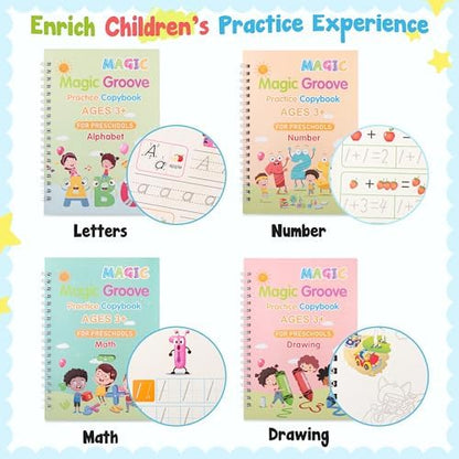 Magic Grooved Writing Practice Books for Kids, Reusable Tracing Workbooks