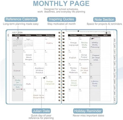Planner 2026-2027, Weekly and Monthly Academic Planner, July 2026 - June 2027, Hardcover Calendar Agenda Book for School Year Planning, School Supplies for Teacher and Student, A5(6.3'' x 8.5'')