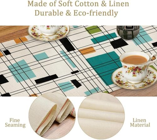 Mid Century Geometric Table Runner,Table Runners for Kitchen Dining Modern Tables Decor Decoration for Kitchen Family Dinner Table Holiday Party 13 x 90 Inch