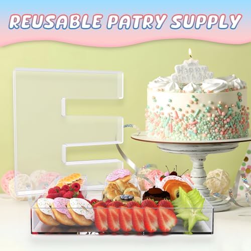 11" Acrylic Letter Charcuterie Box, Reusable Fillable Alphabet Number Shaped Form Tray for Birthday Anniversaries, Party Decorative Serving Plates Display Candy Cake (E)