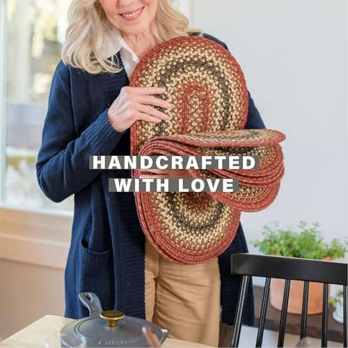 Homespice Chester Braided Placemats for Cabin Decor, Rect 13x19 Set of 6