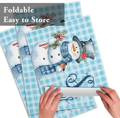 Snowman Christmas Placemat 1PC, Let It Snow Winter Holiday Heat Resistant Washable Table Place Mats Blue White Buffalo Plaid Cotton Table Linens Party Holiday Decor for Kitchen Dining Outdoor Indoor