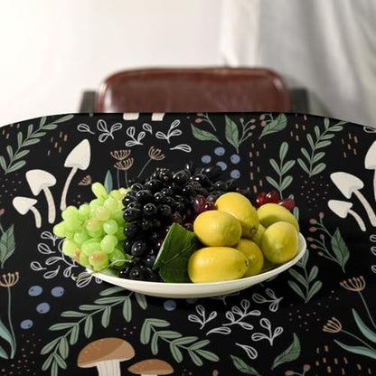 Mushroom Tablecloth, Cartoon Green Leaves Mushroom Wildflower Plant Botanical Herb Nature Garden Print Table Cloth for Home Kitchen Outdoor Party Picnic Wedding Decor 60x110in