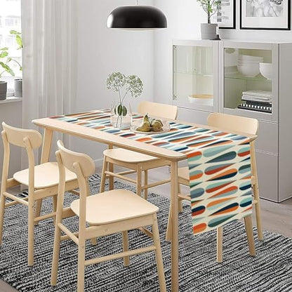 Mid Century Modern Table Runner Retro Blue Orange Grey Water Droplets Geometric Table Runner for Kitchen Dining Room Dining Table Decoration 13x70in