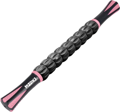 Muscle Roller Stick for Athletes, Massage Roller to Reduce Muscle Soreness, Cramping & Tightness - Legs, Arms, Back & Calves (Black Pink- 18 inch)