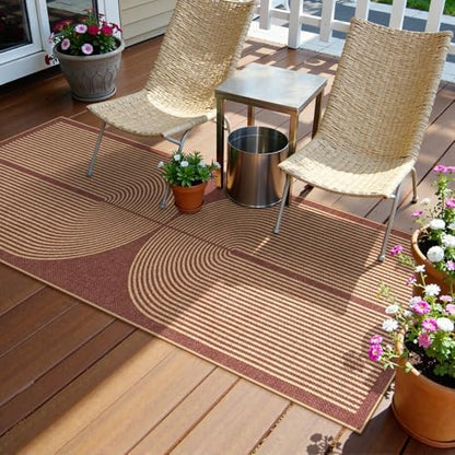 Lahome Modern Rainbow Easy Jute 2x6 Runner Rug, Red Kitchen Runner