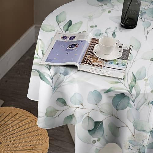 Green Eucalyptus Tablecloth, Watercolor Floral Spring Botanical Plants Herb Sage Print Table Cover for Home Kitchen Dining Table Party Camping Decor, 50x50in