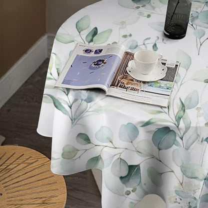 Green Eucalyptus Tablecloth, Watercolor Floral Spring Botanical Plants Herb Sage Print Table Cover for Home Kitchen Dining Table Party Camping Decor, 50x50in