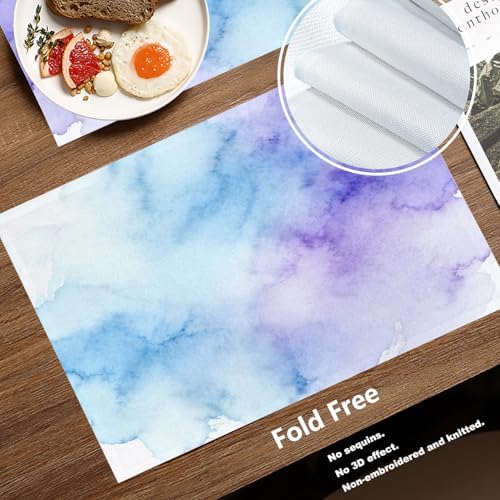 Batmerry Vintage Colorful Purple Linen Placemats Set of 6, Vintage Royal Blue Paper Parchment Washable Table Mats for Kitchen Table Thickened Heat Insulation Dining Set Indoor Outdoor 12X18 in