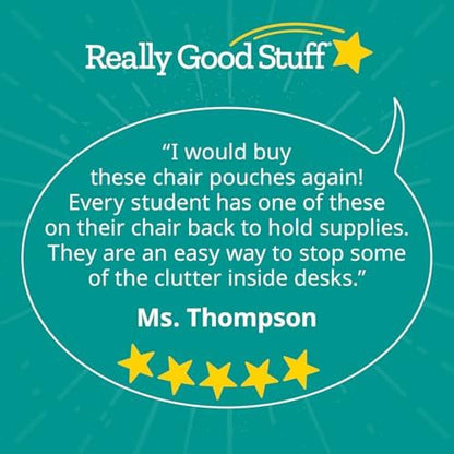 Really Good Stuff Deluxe Chair Pockets with Pencil Case, 6-Pack, Blue