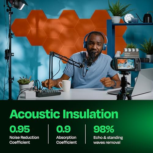Acoustic Panels 12-Pack Soundproof Wall Panels 12"X10.4"X0.4" Sound Panels High Density Sound Dampening Panels - [Poppy Orange Hexagon]