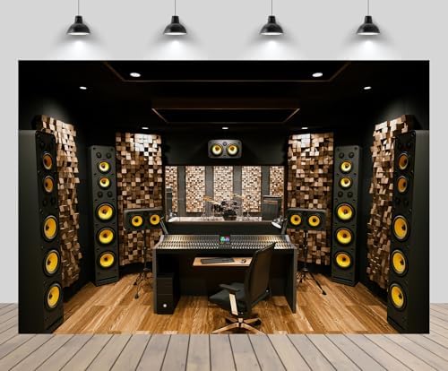 10x6.5ft Recording Studio Backdrop Professional Sound Mixer Sound Source Equipment Listening Device Operation Desk Background Singer Music Producer Party Decor Photo Booth Studio Props