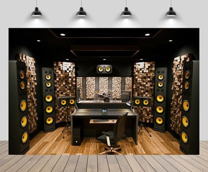 10x6.5ft Recording Studio Backdrop Professional Sound Mixer Sound Source Equipment Listening Device Operation Desk Background Singer Music Producer Party Decor Photo Booth Studio Props