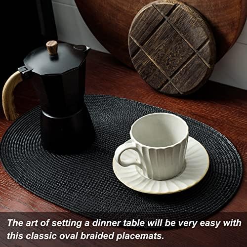AHHFSMEI Placemats Set of 8 for Dining Table Washable Woven Non-Slip 18x12 inches Placemat Heat-Resistant Durable Table Mats for Dining Table Easy to Clean (Black, 8)