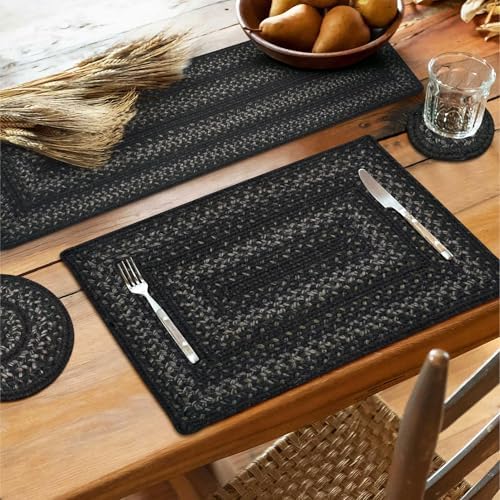 Homespice Jet Black Jute Braided Placemats, Round 15" Set of 6