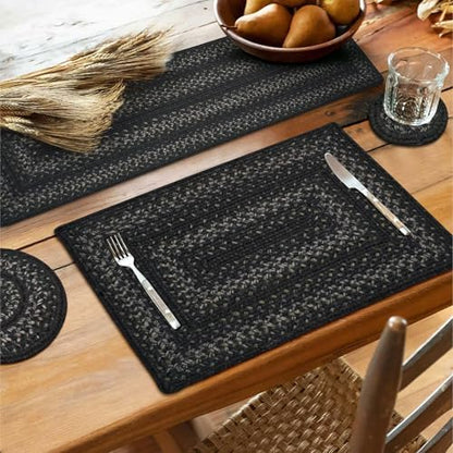 Homespice Jet Black Jute Braided Placemats, Round 15" Set of 6