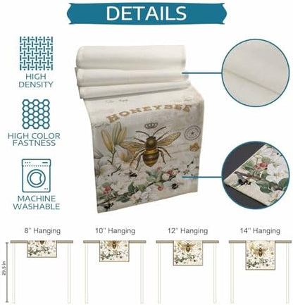Bee Table Runner Dresser Scarf 13 x 36 Inch Farmhouses Honeybee White Floral Plants Retro Beige Table Runners Non-Slip Heat Resistant Kitchen Dining Table Decor for Home Holidays Indoor Outdoor