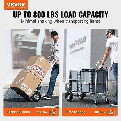 VEVOR Aluminum Truck, 2 in 1, 800 lbs Load Capacity, Heavy Duty Industrial Convertible Folding Hand Truck and Dolly, Utility Cart Converts from Hand Truck to Platform Cart with Rubber Wheels