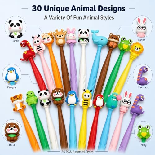 Animal Bobblehead Pencil Erasers,30 Pack Kawaii Cartoon Erasers Bulk Set, Classroom Prizes, Birthday Gifts