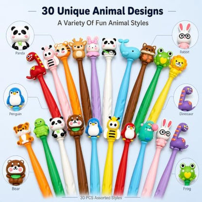 Animal Bobblehead Pencil Erasers,30 Pack Kawaii Cartoon Erasers Bulk Set, Classroom Prizes, Birthday Gifts
