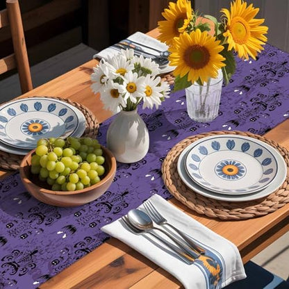 Halloween Haunted Table Runner Dresser Scarf 13 x 60 Inch Purple Black Ghost House Mansion Table Runners Non-Slip Heat Resistant Kitchen Dining Table Decor for Halloween Holidays Indoor Outdoor
