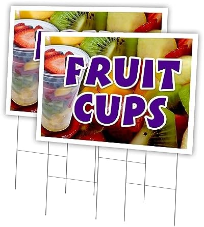 Fruit Cups 2 Pack of 24" x 36" Yard Sign & Stake | Advertise Your Business | Stake Included Image On Front Only | Made in The USA