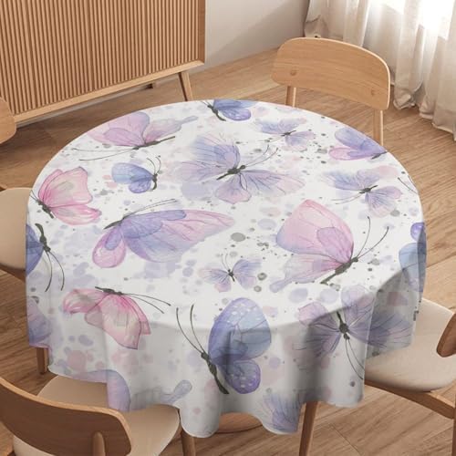 Purple Butterfly Tablecloth, Watercolor Pink Butterfly Abstract Cartoon Print Table Cloth for Farmhouse Kitchen Dinning Room Picnic Parties Home Decor, 50x50in