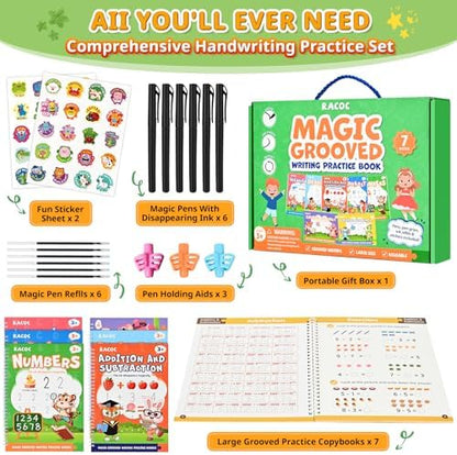 Magic Grooved Writing Practice for Kids Ages 3-8, 7 Reusable Large Books