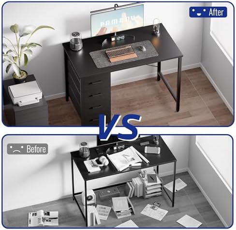 Pamray 32 Inch Computer Desk with 4 Drawers Small Office Desk for Home Bedroom Study Writing Simple Modern Computer Table Grey