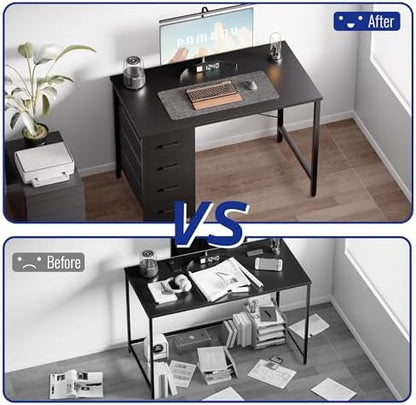 Pamray 32 Inch Computer Desk with 4 Drawers Small Office Desk for Home Bedroom Study Writing Simple Modern Computer Table Grey