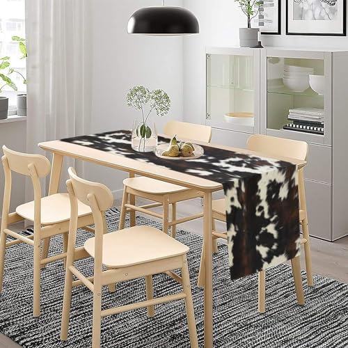 Cow Print Table Runner, Black White Cowhide Print Western Style Table Runner Country Farmhouse Cottage Cow Patten Table Decoration for Home Kitchen Dining, 13x60 Inch