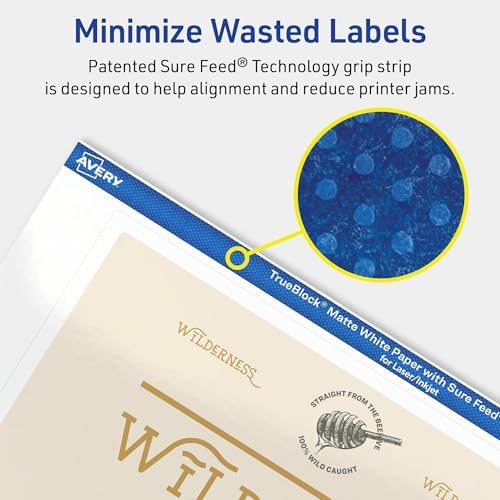 Avery TrueBlock Matte White Rectangle Labels, Sure Feed Technology, 5" x 7", 100 Matte White Labels, Laser/Inkjet Printable, Great for Packaging and Product Merchandising