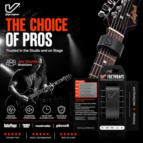 Gruv Gear Fret Wrap & Guitar Mute, Fretwrap for Acoustic, Electric & Bass | String Dampener Recording, Tapping & Practice Accessory (1 Pack, Medium Steel, Fits 5 String Bass, 7 String Guitar)